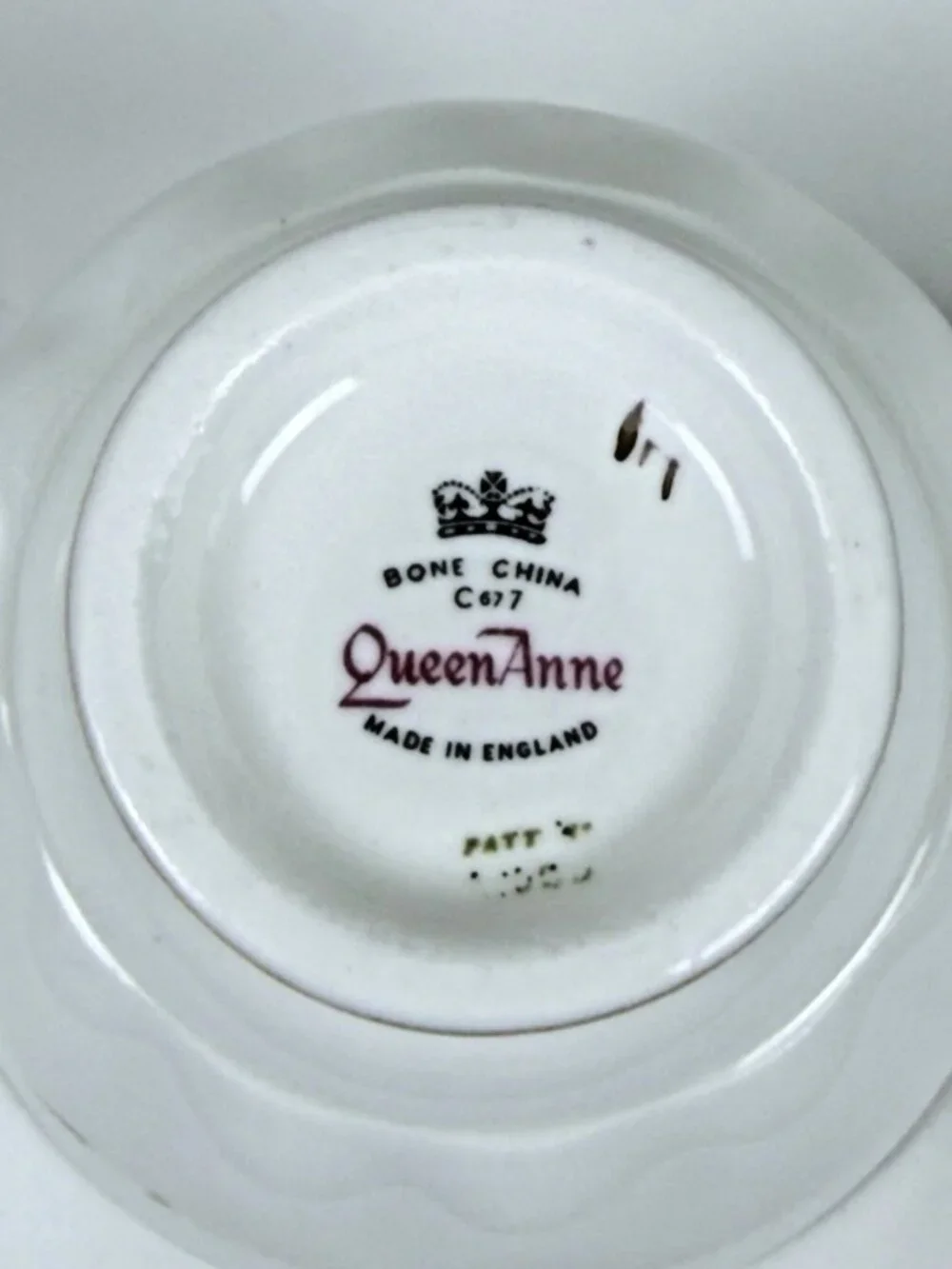 Vintage Queen Anne Fine Bone China Teacup Saucer Purple Red Floral Gold Trim
